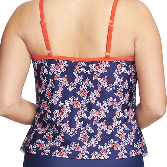 Navy Floral Drape-Tier Tankini Top - Plus - Picture 2 of 6